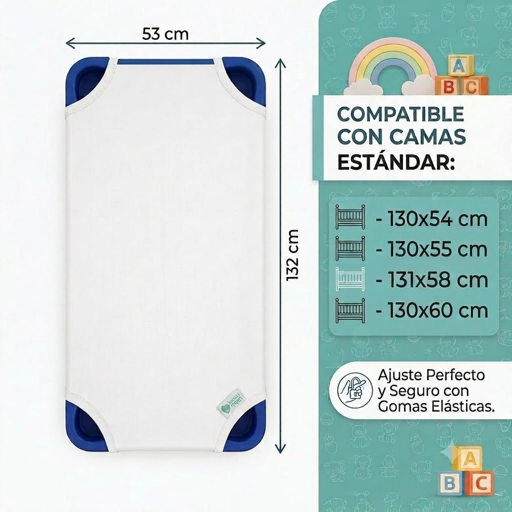Medidas 53x132 cm, compatible con camas apilables estándar de guardería