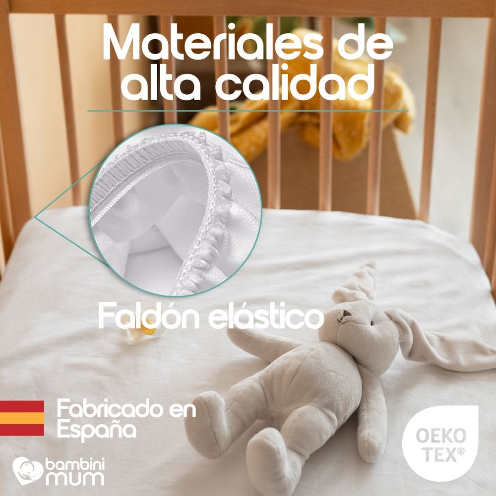 Materiales de alta calidad, faldón elástico, fabricado en España, certificado OEKO-TEX