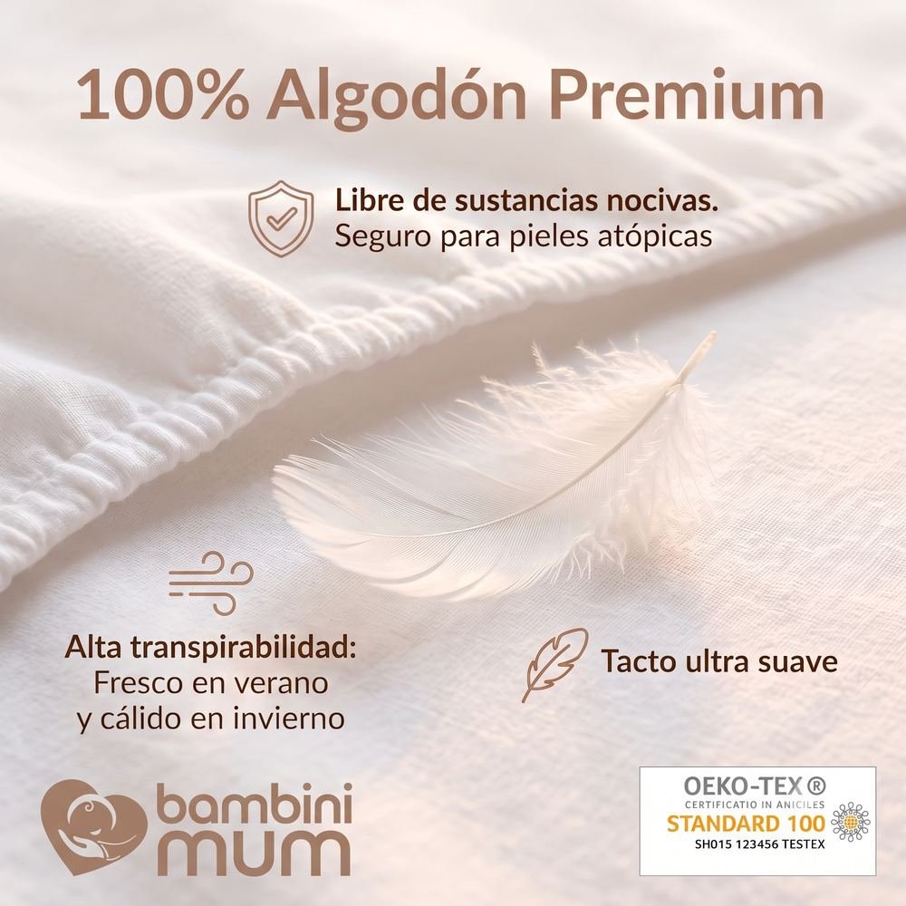 Sábana bajera ajustable 100% algodón premium Bambini Mum, certificada OEKO-TEX